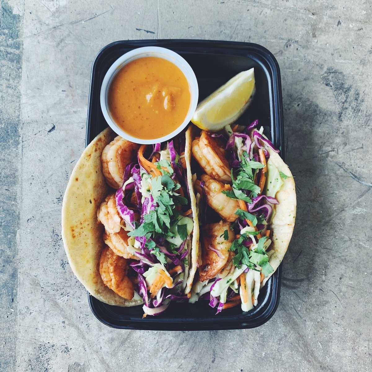 SHRIMP + SLAW TACOS